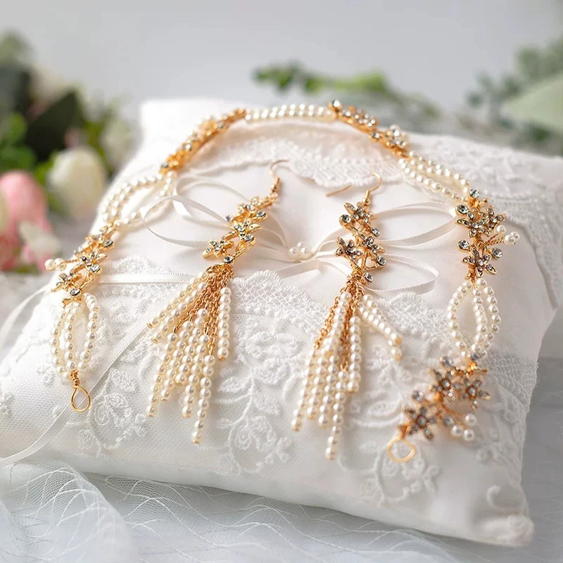 Элегантные повязки на голову с золотым жемчугом для невесты Свадебные
