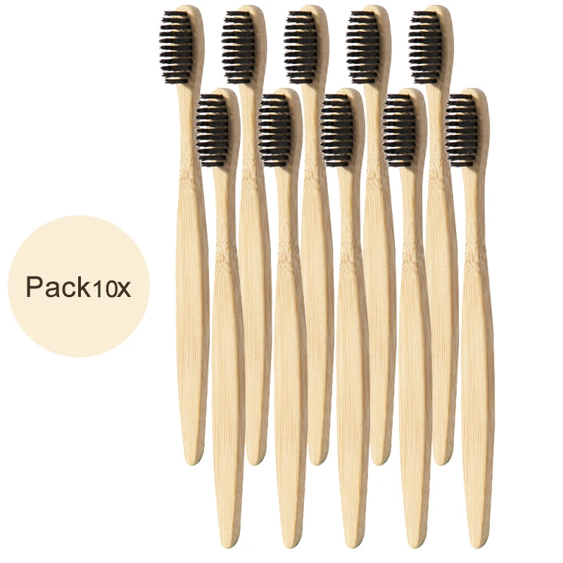 10pcs black 10 шт./компл. окружающую среду с бамбуковым древесным углем Зубная щётка es деревянной ручкой Зубная щётка Эко-дружественных Уход за полостью рта мягкая зубная щетка со щетиной - Цвет: 10pcs black