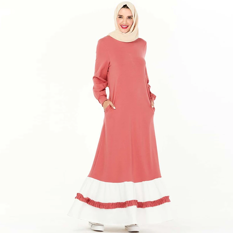 Мусульманское платье с карманом и розовым хиджабом турецкие платья Abaya ислам