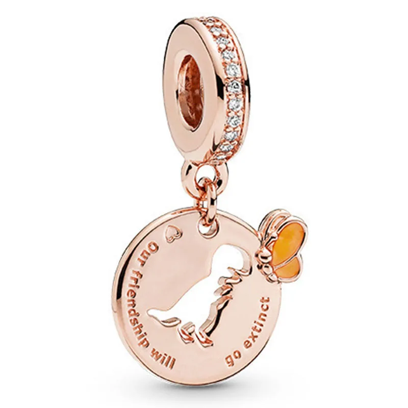 

100% 925 Sterling Silver Creative Dinosaur Butterfly Friendship Pendant Fit Pandora Women Bracelet & Necklace Diy Jewelry