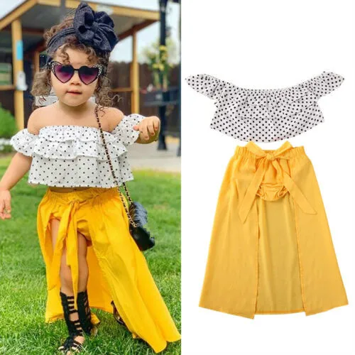 2020 комплекты одежды для маленьких девочек блузка в горошек с открытыми плечами и