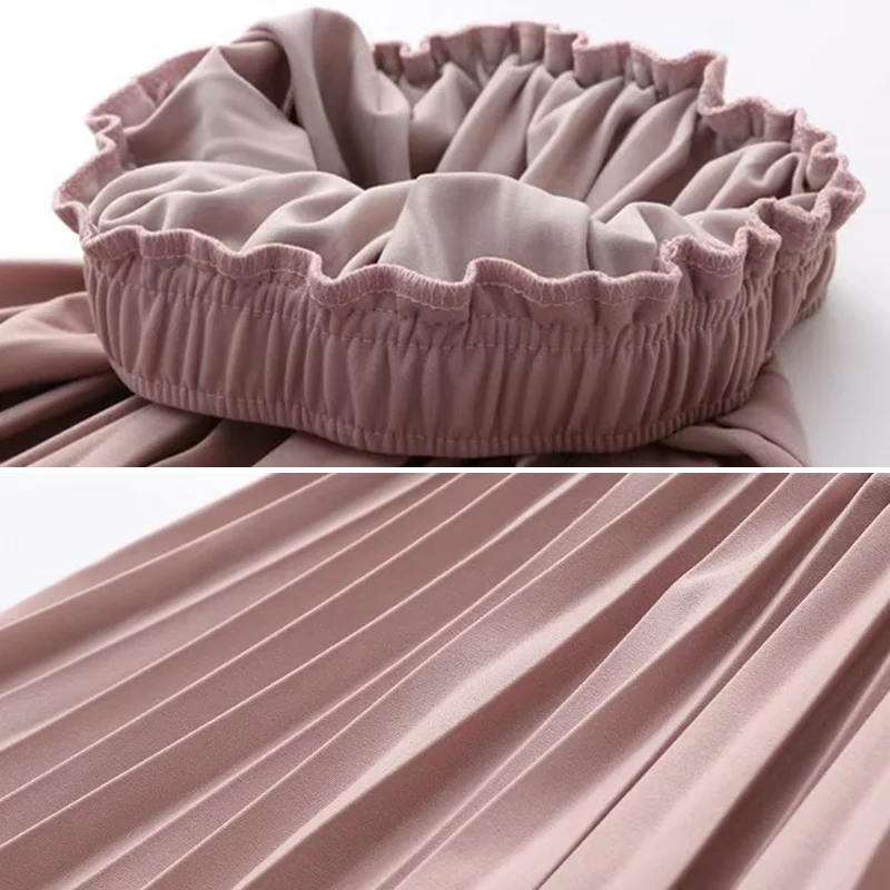 Двухслойная осенне зимняя женская замшевая юбка длинные плиссированные юбки