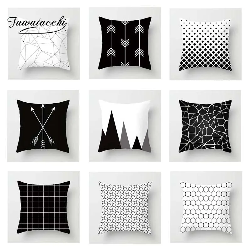 Чехол на подушку Fuwatacchi с геометрическим рисунком черно белый горошек Мягкий