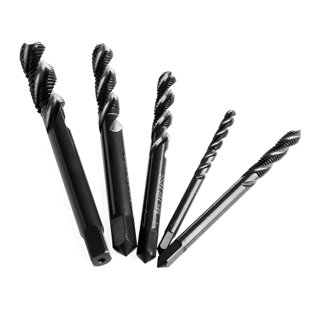 

5Pcs / Set 3-8 mm Nitrure Coated HSS Spiral Flute machine taraud Taps Drill