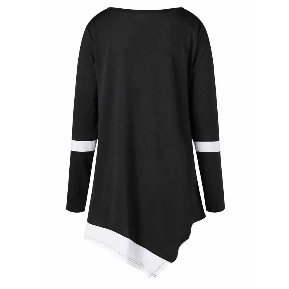 Модные женские повседневные двухцветные асимметричные топы с длинным рукавом и