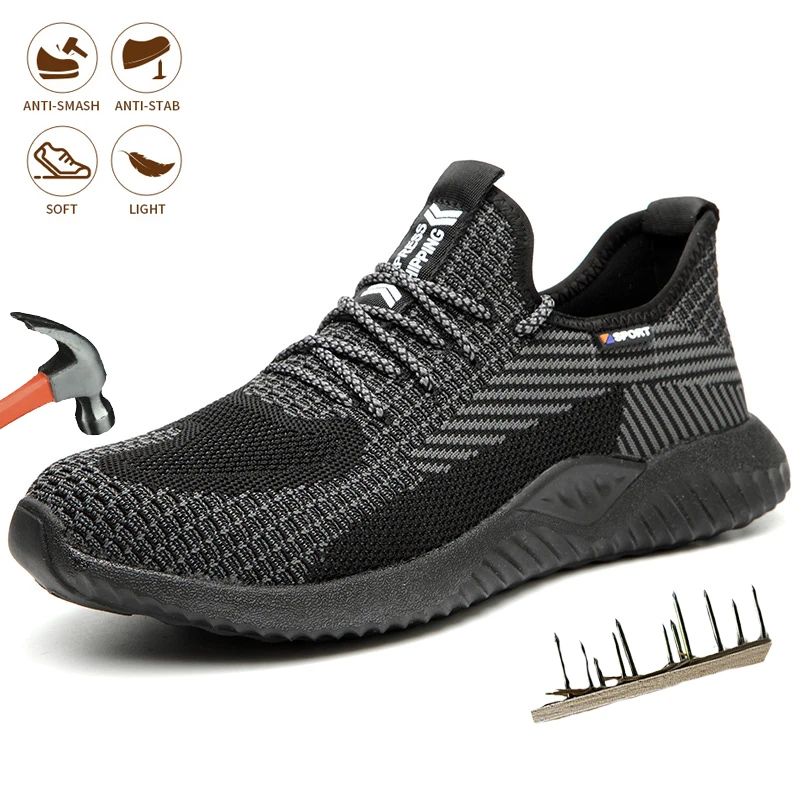 

Men's Breathable Safety Shoes Light Comfort Protection Outdoor Sneakers Indestructible Steel Toe Anti-puncture Working Boot