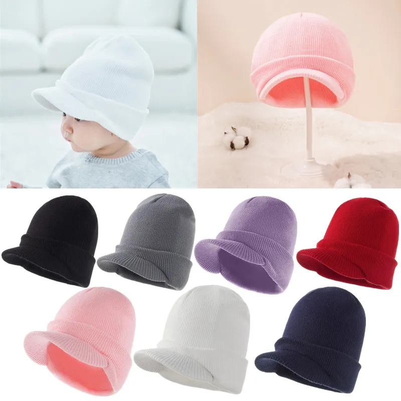 

Winter Baby Knitted Hat Solid Color Ear Protection Windproof Children Woolen Cap Warm Soft Casual Baseball Cap Sunhat for Kids