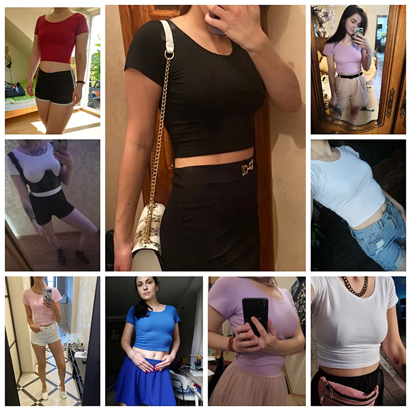 Кроп Топ женский хлопковый с коротким рукавом и U образным вырезом женские