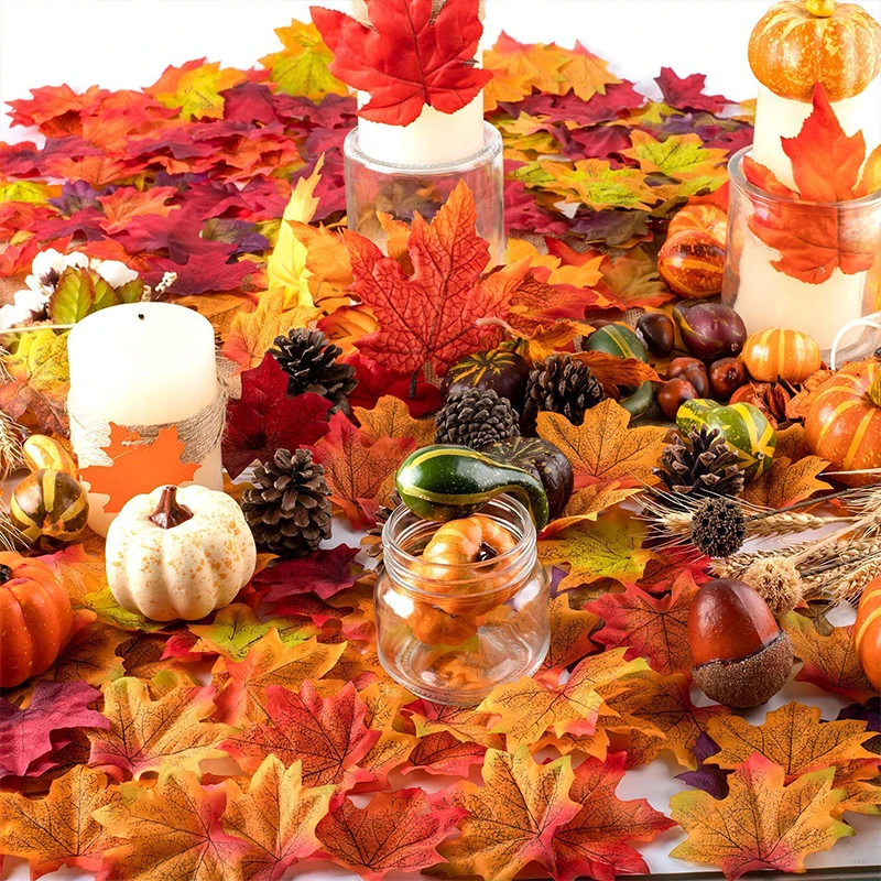 50 шт., искусственные кленовые листья для Хэллоуина, украшения, осенние листья для украшения для свадебного стола, ремесла, День благодарения, Декор