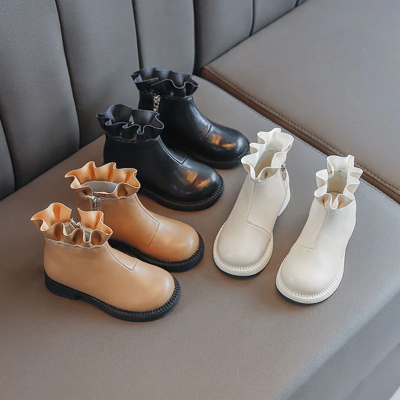 

Детские ботинки для девочек, милые кожаные ботинки на шнуровке, осенне-зимние ботильоны для девочек, нескользящая однотонная обувь SZ434