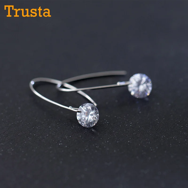 TrustDavis Womens Fashion 100% 925 Real Sterling Silver 8mmX32mm CZ Stud Earrings Girl Lady Xmas Gift DS551 | Украшения и