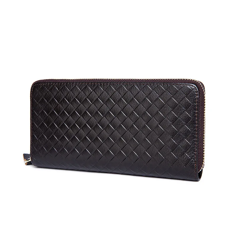 

Men's Leather Wallet Korean-Style Woven Full-Grain Leather Men's Wallet Wallet Long Clutch Bag