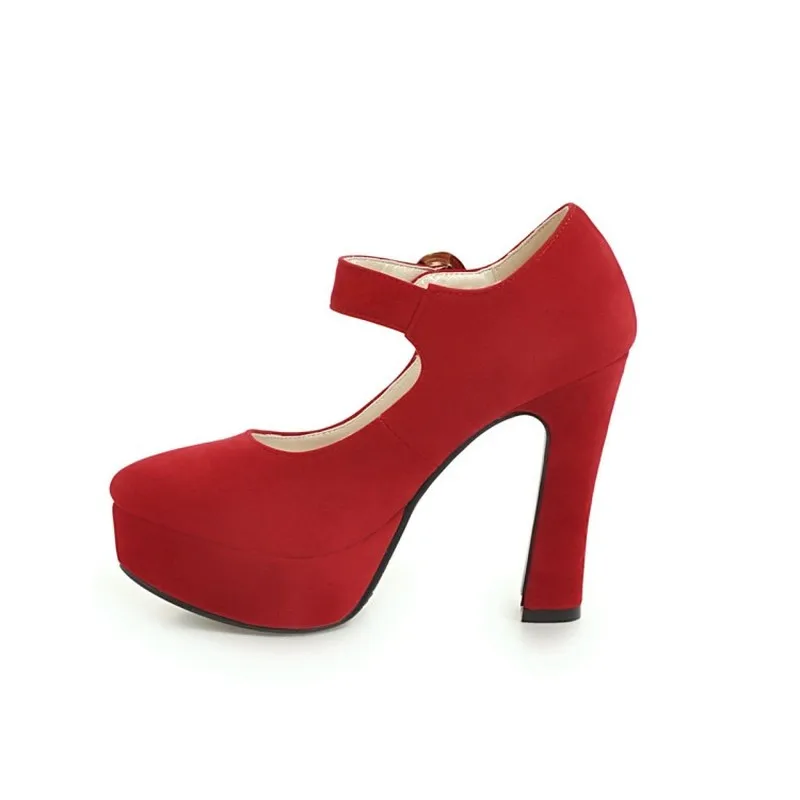 Women Pumps Shoes Super High Heels Thick Heel Platform 2019 Sexy Fashion Spring Autumn Buckle Party Wedding Black Red Size 34-43 | Обувь