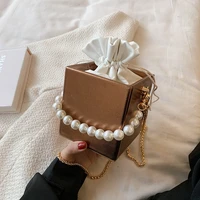 solid color box bag pearl tote bag summer new high quality pu leather womens designer handbag chain shoulder messenger bag