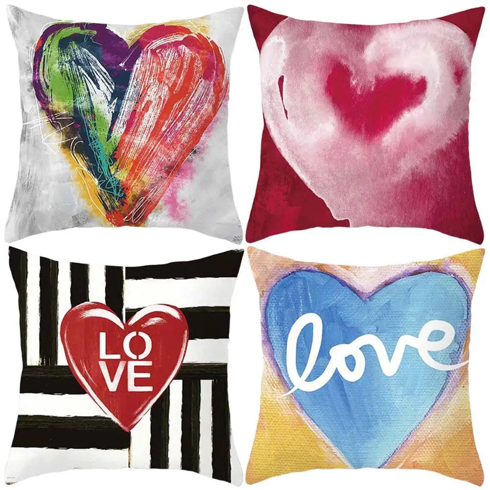 

New Pillowcase Cushion Cover Home Decorative Peach Skin Velvet Sofa Heart-shaped Printed Throw Pillow Cover 45CM X 45CM