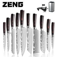 zeng new chef kitchen knives set high carbon sharp santoku cleaver slicing utility knives tool knife set with knife block holder