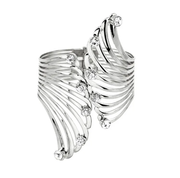 CB-silver Хит, Женский Золотой браслет с крыльями, кристалл, широкий браслет, роскошный Египетский браслет на руку, манжета, большая современная бижутерия со стразами - Окраска металла: CB-silver