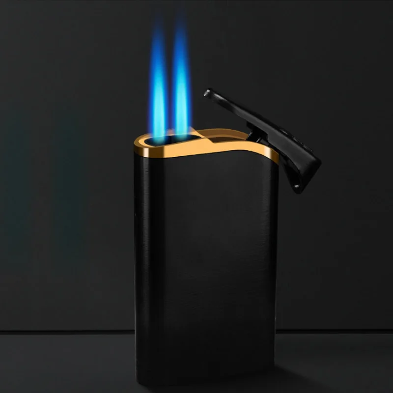 

Retro Double Fire Turbo Jet Lighter Compact Butane Torch Metal Cigarette Lighters 1300 C Windproof Petrol Old Gas Lighter