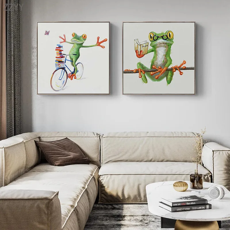 Современные забавные животные лягушка играть на гитаре картины холсте настенные
