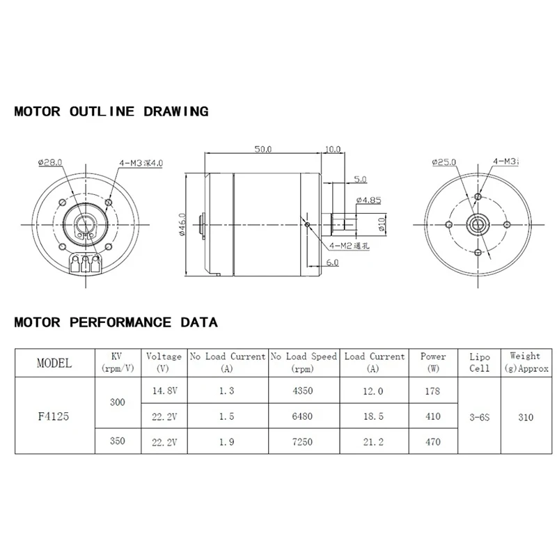 

Flipsky F4125 300KV Brushless Motor for Direct Drive Propeller/Efoil E-Bike Electric Skateboard Reform Accessories