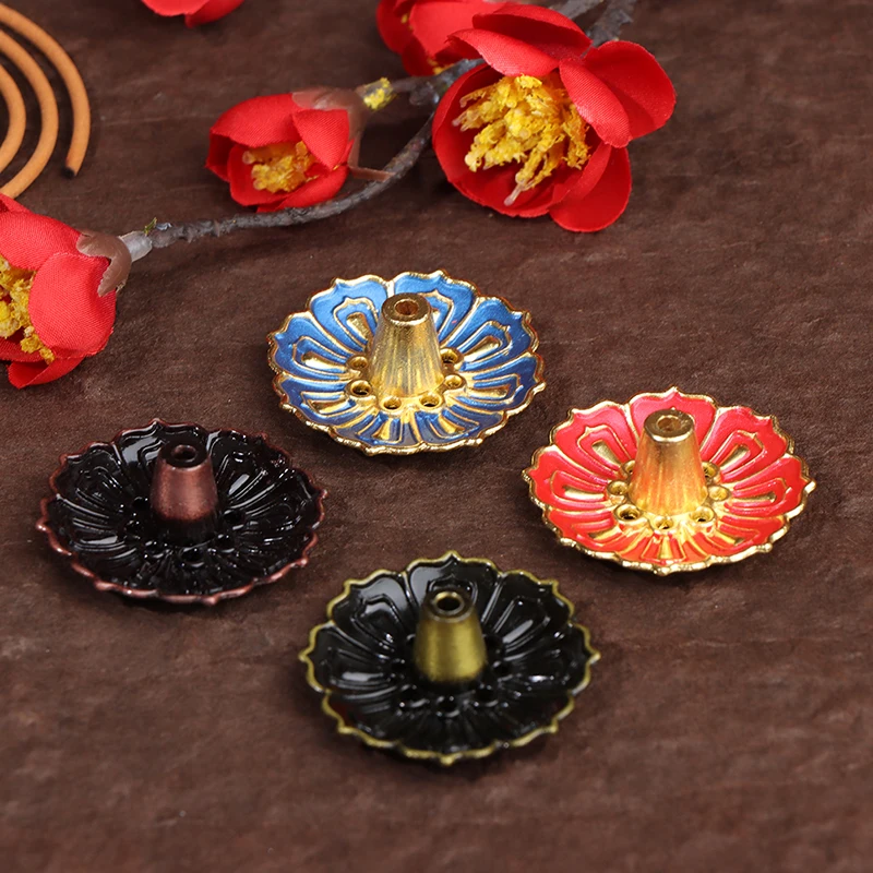 

New 1PC Alloy Incense Burner Stick Holder Plate Buddhism Lotus Censer Bronze Nasturtium Incense Burner