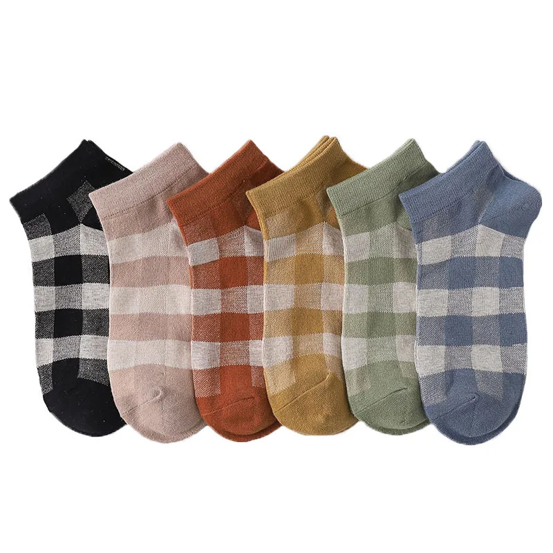

5 Pairs of Socks Women Summer New Ladies Boat Socks Cotton Large Checkered Breathable Sweat-absorbing Short Tube Ladies Socks