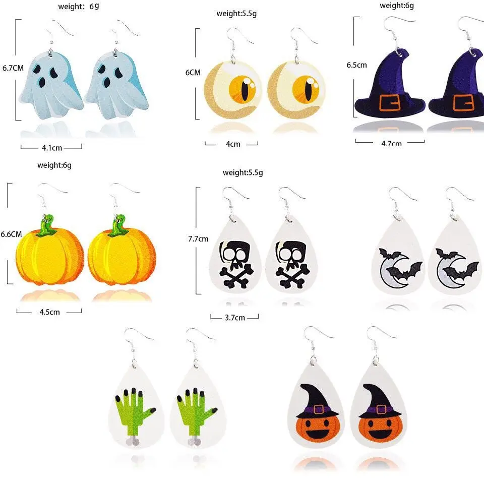 

1000pairs New Arrival Halloween Pattern Teardrop Faux Leather Earrings