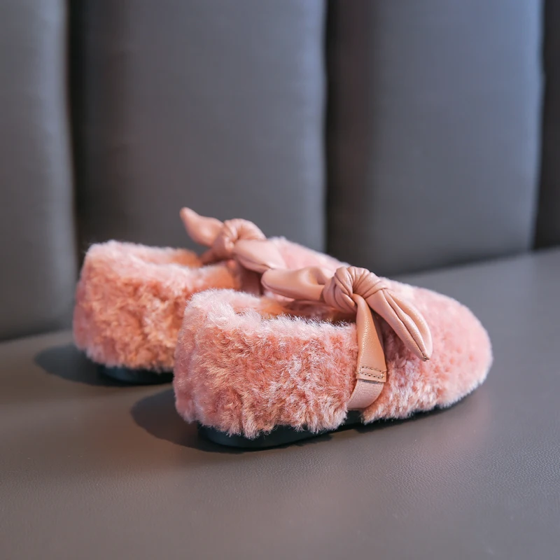 Новая зимняя детская обувь принцессы Обувь с бантом для маленьких девочек