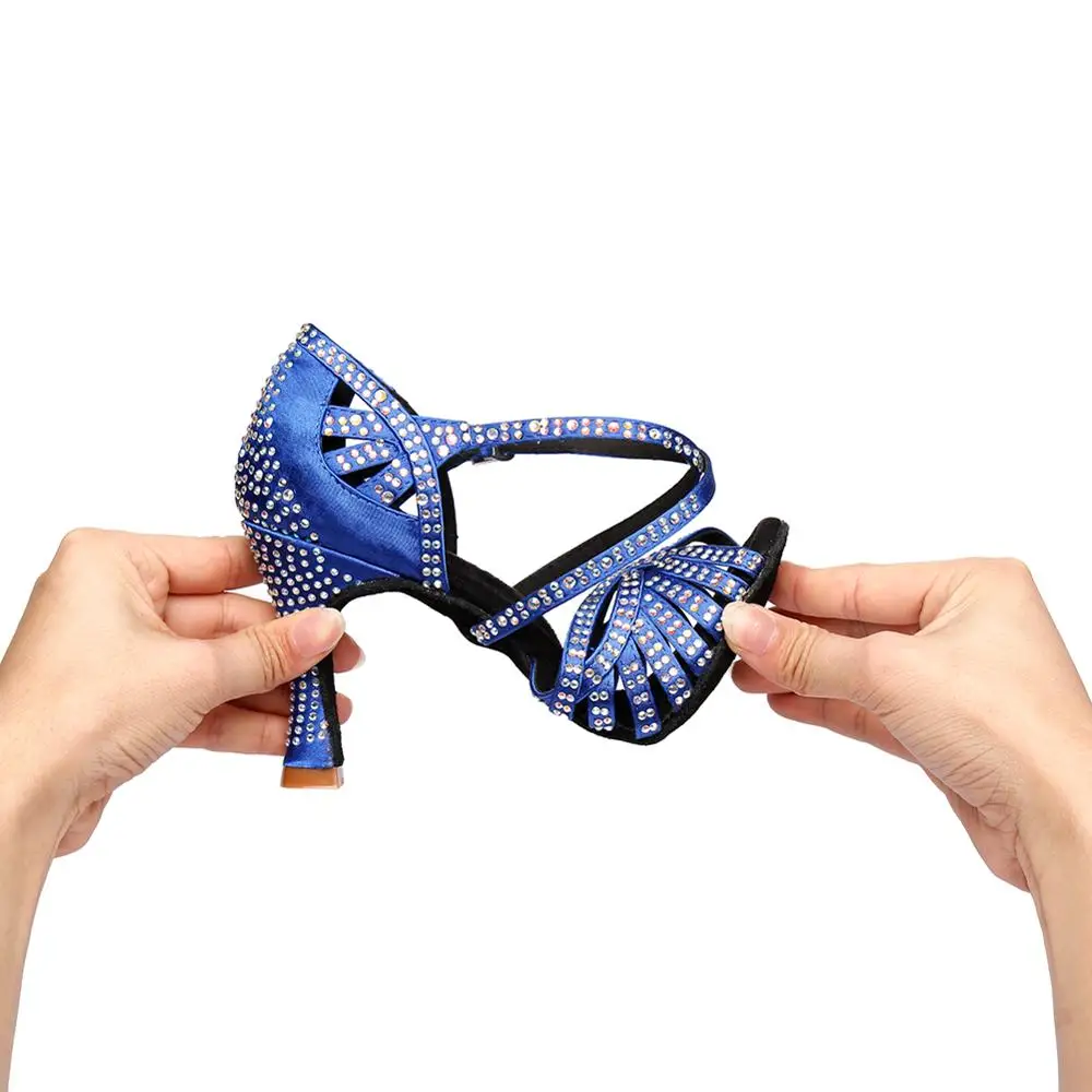 Женские туфли для латиноамериканских танцев DKZSYIM Синие стразы танцевальные