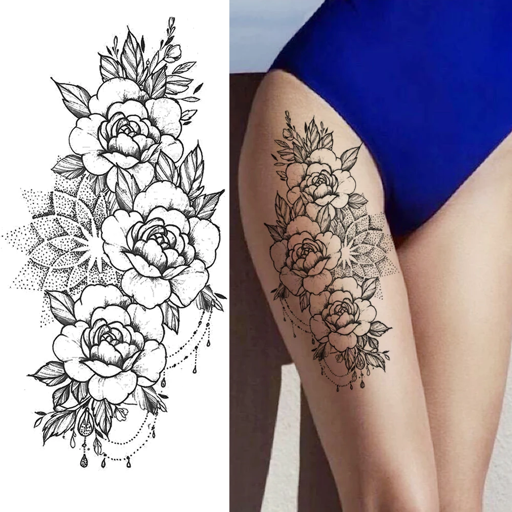 Фото Поддельные Цветочные Розы временная татуировка женский боди арт большая рука