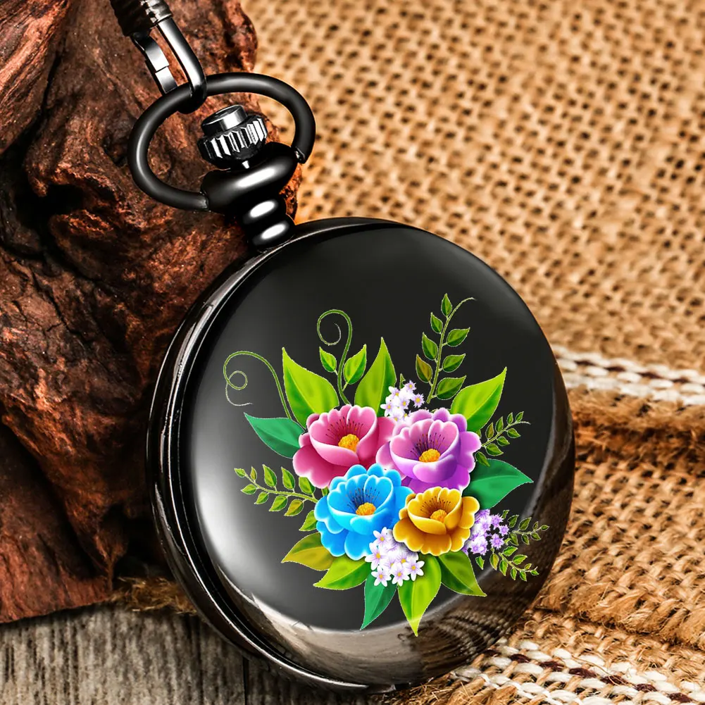 

Top Fashion Vintage Bright Flowers Design Quartz Pocket Watch Women Pendant Necklace Chain Watches Gift for Friend Mum Relogios
