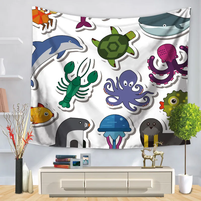 Настенный гобелен с рисунком морского организма морская лошадь дельфин домашнее