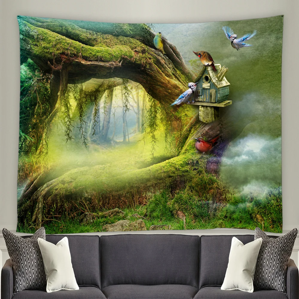 Гобелен с геометрическим рисунком пейзаж причудливый лес на стену Пляжное