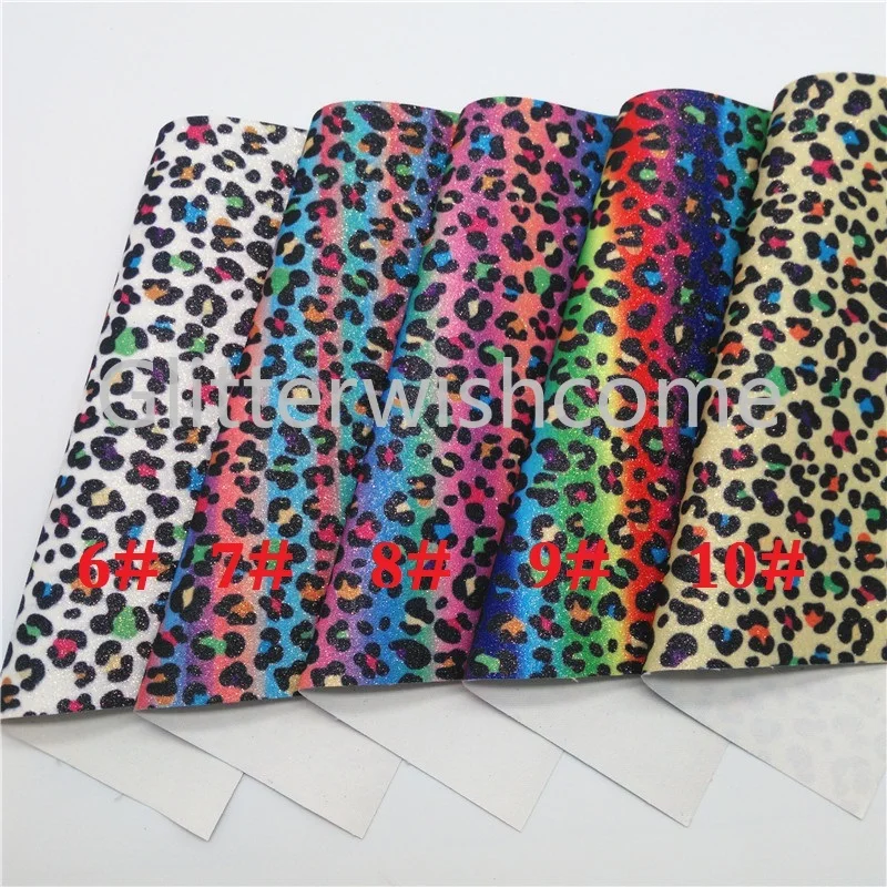 Glitterwishcome 21X29 см A4 Размер леопардовый блеск с принтом ткань, Радуга Блеск кожаные листы, блеск винил для бантов, GM479A