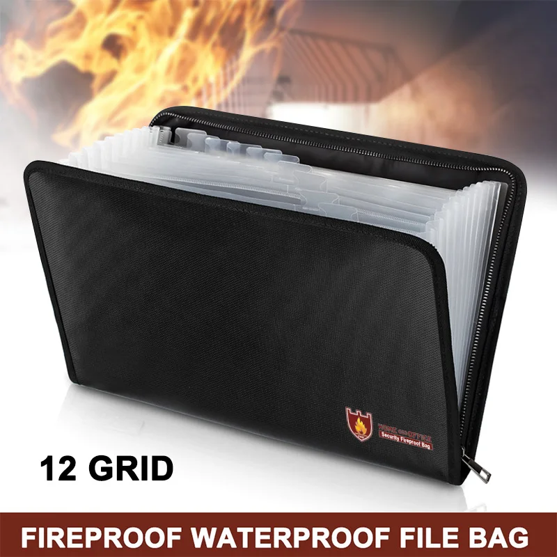 Fireproof Document Bag 12 Pockets Waterproof Fire Resistant Safe Envelope for Cash Passport ING-SHIPPING | Канцтовары для офиса и