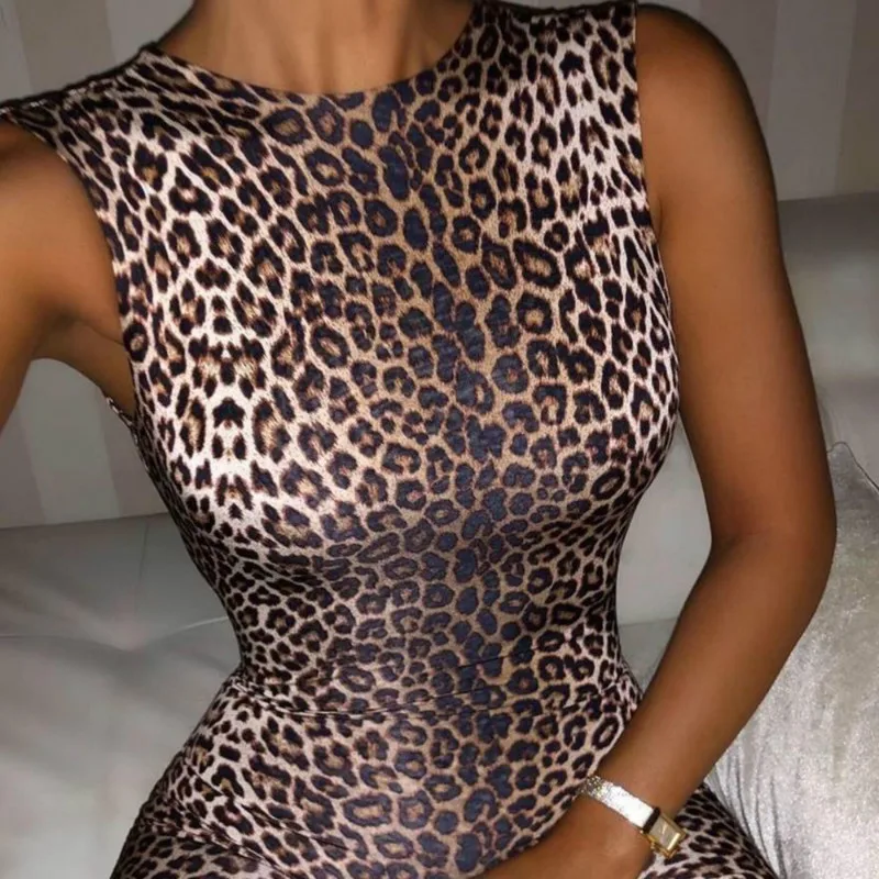 Фитнес 2019 женские сексуальные леопардовые принты без рукавов обтягивающие