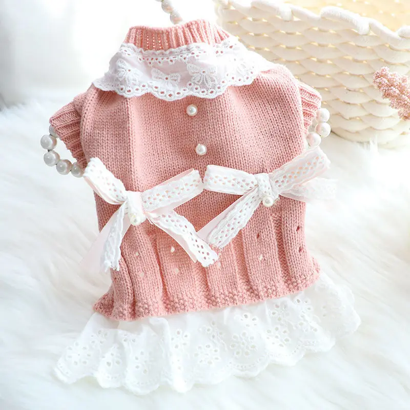 

[2021 Hot Sale] Dog clothes spring and autumn cat clothes ladies wool sweater skirt princess cute teddy small dog pet clothes