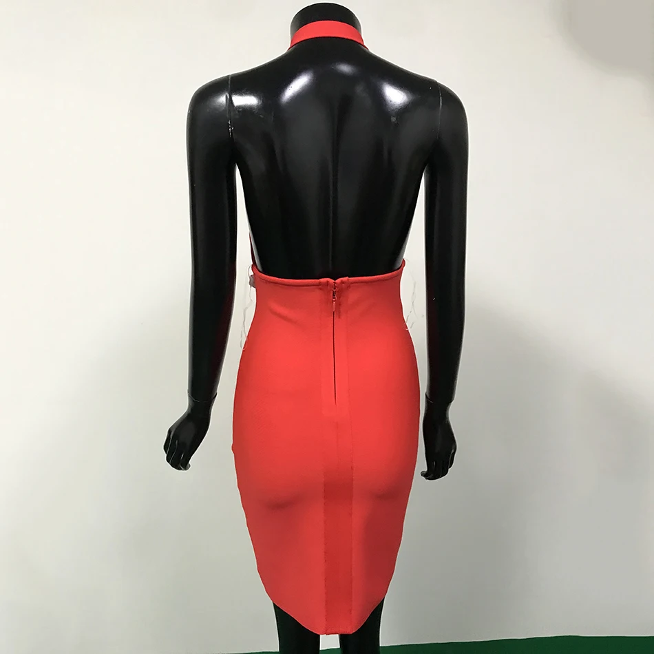 

Summer Fashion Sexy V-neck Halter Backless Red Button Mini Dress Bodycon2021 Elegant Women Bandage Dress Vestidos