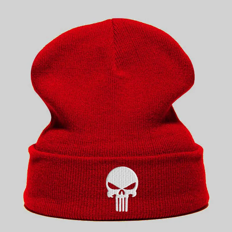 Beanie шляпа Skullie шапка, вязаная шапка-носок Зимняя Вышивка в стиле панк Для мужчин Для женщин для мальчиков и девочек подростков уличных танцев череп Skelton черный, белый, серый