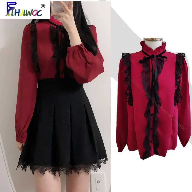 Женская винтажная блузка с рюшами элегантная формальная черного цвета