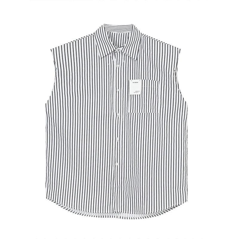 

IEFB Men's Summer Sleeveless Shirts 2021 New Korean Ins Trend Loose Personality Stripe Design Oversized Tops Male 9Y8141