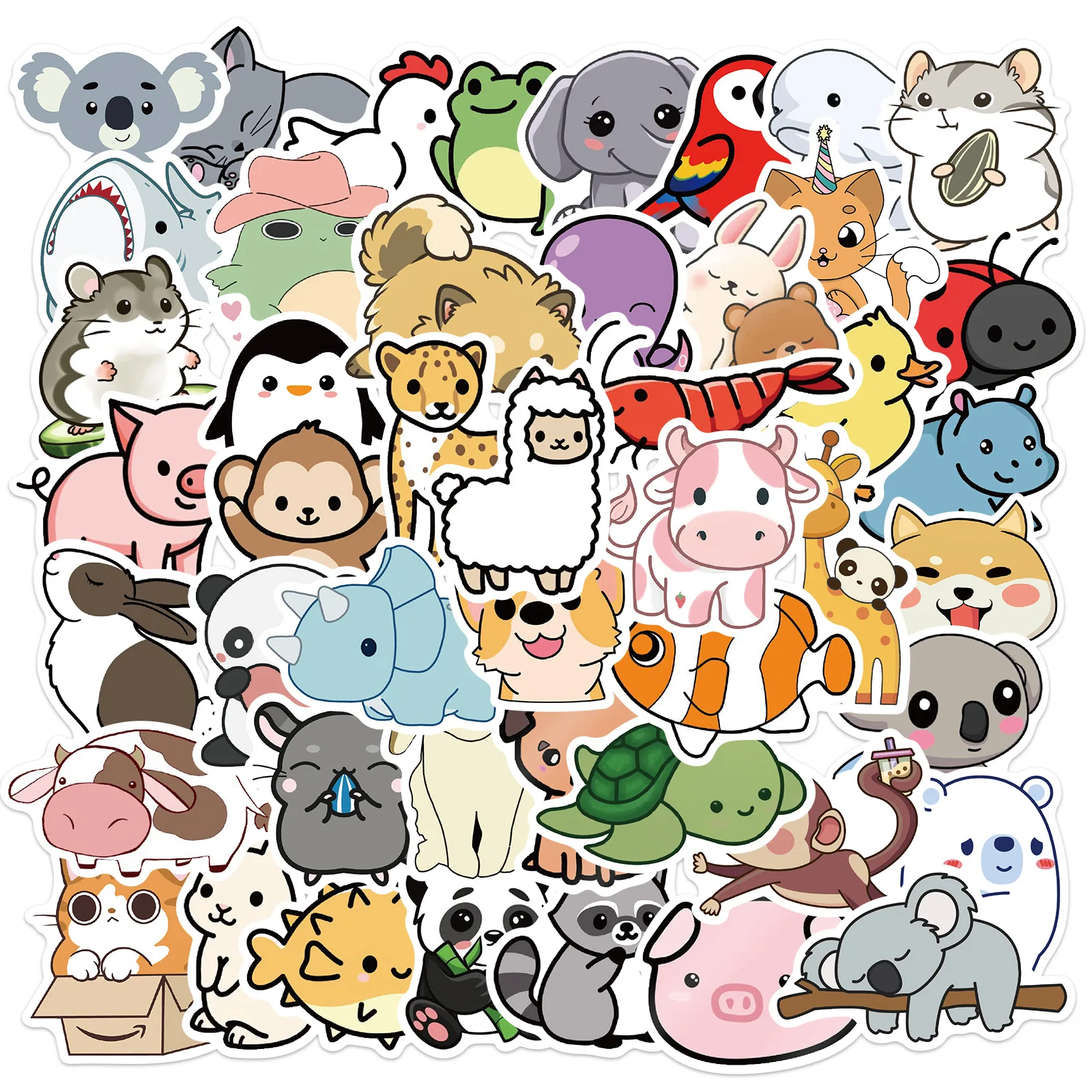 

50pcs Cute Cartoon Animal Set Stickers Personalized Decorative Luggage Notebook Waterproof