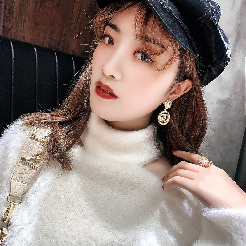 

Luxury Rhinestone Geometric Drop Earrings for Women Girls 2021 New Bijoux Round Dangle Earring Party Jewelry Gifts Gold Trendy