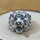 Кольцо мужское регулируемое в винтажном стиле, серебряное, с собакой, драконом и тигром