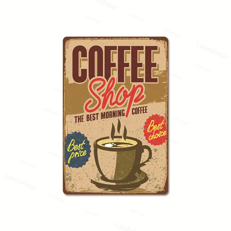 

Vintage Design Coffee Tin Metal Wall Art Sign Tinplate Wall Decoration Coffee Bar Metal Sign Retro Cafe Kitchen Room Decor Plate