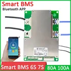Умная плата BMS 7S, 6S, 24 В, 18650 А, 80 А, защитная плата для литиевого аккумулятора с балансировкой, для литий-ионного аккумулятора Lipo, Bluetooth, приложение для контроля монитора управления