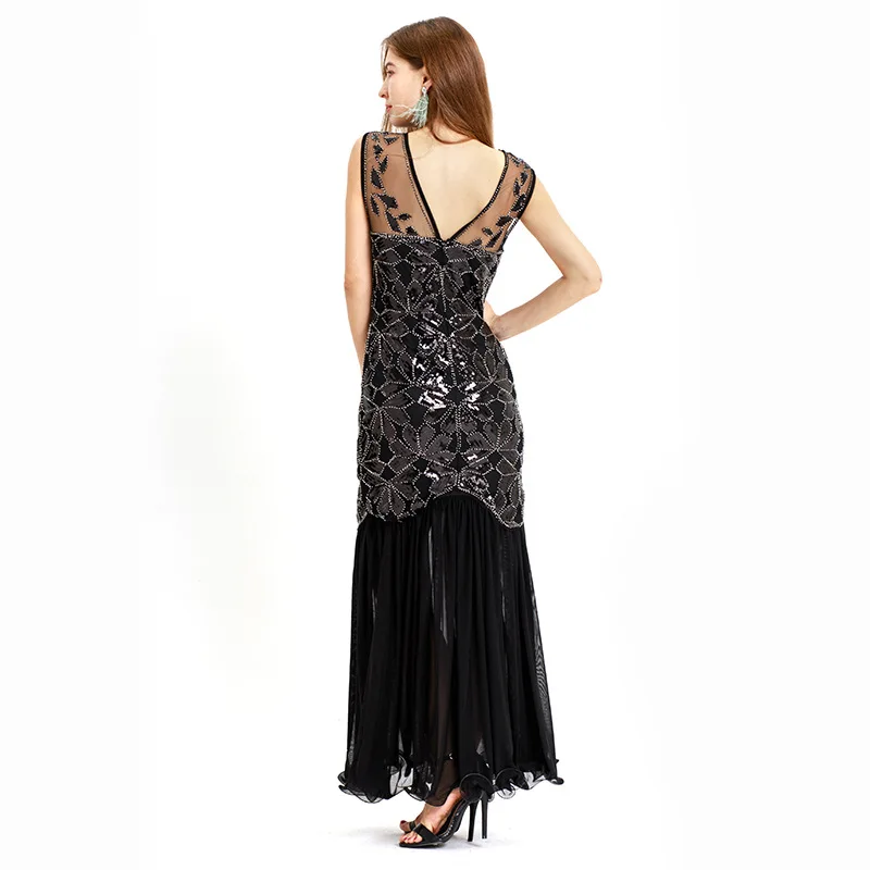 Женское вечернее платье Robe Femme 1920-х годов Great Gatsby Flapper Sequin dress летнее искусство деко ретро черное.