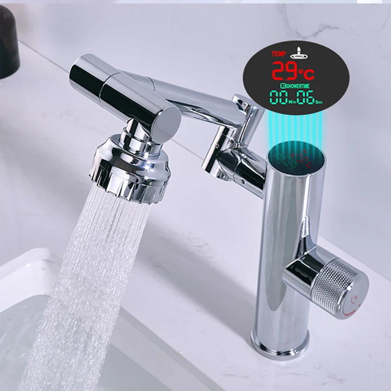 

Intelligent Digital Temperature Display Hot and Cold Two-speed Rotating Faucet Washbasin Rotating Undercounter Basin Faucet