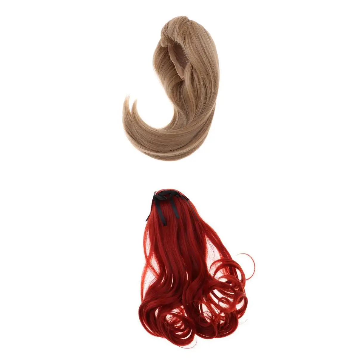 

2PCS 1/3 BJD Dolls Hairpiece Fashion Play Dolls Accs Wine Red & Flaxen