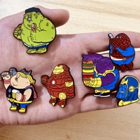 marvel iron man brooch avengers fat league spider man thanos head metal enamel pin badge fashion food lovers bags jewelry gifts